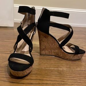 Black Strap Wedge Heel
